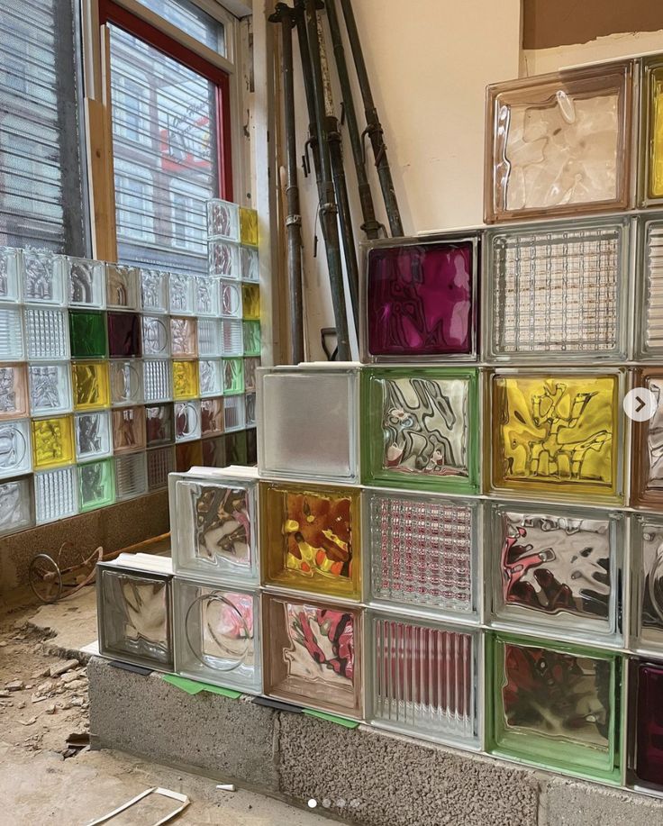 Colorful glass block wall